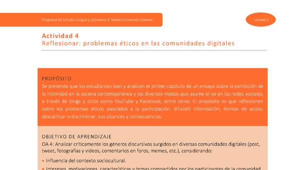 Actividad 4: Reflexionar: problemas éticos en las comunidades digitales