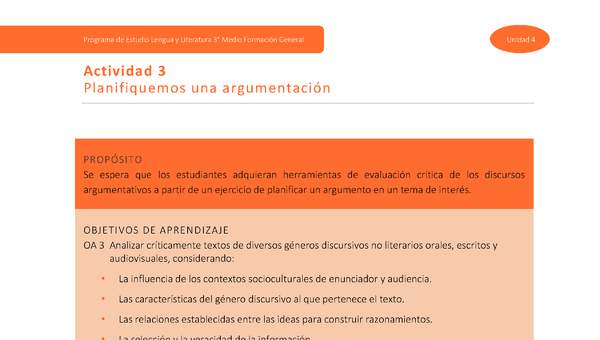 Actividad 3: Planifiquemos una argumentación