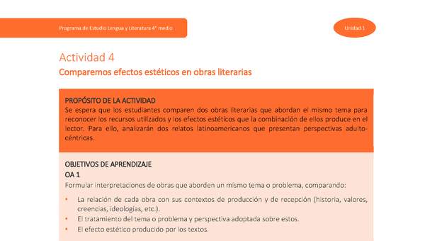 Actividad 4: Comparemos efectos estéticos en obras literarias
