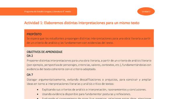 Actividad 1: Elaboremos distintas interpretaciones para un mismo texto