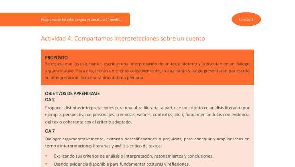 Actividad 4: Compartamos interpretaciones sobre un cuento