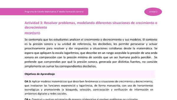 Actividad 3: Resolver problemas modelando diferentes situaciones de crecimiento o decrecimiento