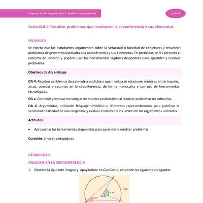 Actividad 1: Resolver problemas que involucre circunferencia y sus elementos