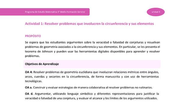 Actividad 1: Resolver problemas que involucre circunferencia y sus elementos