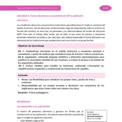 Actividad 1: Tomar decisiones en contexto de AFP y jubilación