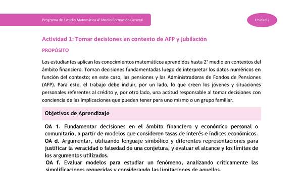 Actividad 1: Tomar decisiones en contexto de AFP y jubilación