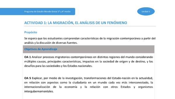 Actividad 1: La migración, el análisis de un fenómeno