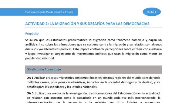 Actividad 2: La migración y sus desafíos para las democracias