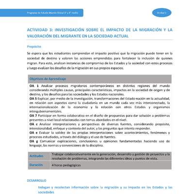 Actividad 3: Investigación sobre el impacto de la migración y la valoración del migrante en la sociedad actual