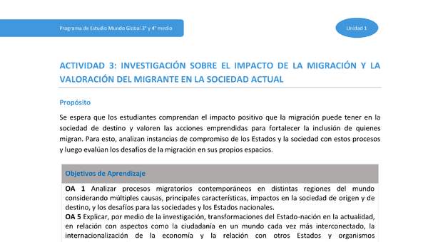 Actividad 3: Investigación sobre el impacto de la migración y la valoración del migrante en la sociedad actual