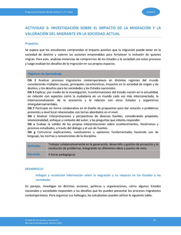 Actividad 3: Investigación sobre el impacto de la migración y la valoración del migrante en la sociedad actual