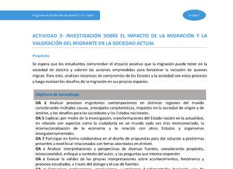 Actividad 3: Investigación sobre el impacto de la migración y la valoración del migrante en la sociedad actual