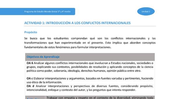 Actividad 1: Introducción a los conflictos internacionales