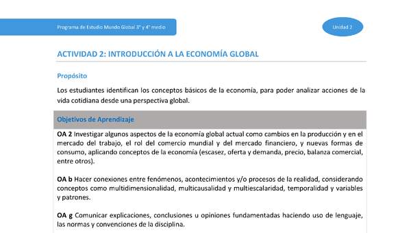 Actividad 2: Introducción a la economía global