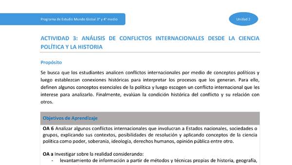 Actividad 3: Análisis de conflictos internacionales desde la ciencia política y la historia