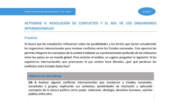Actividad 4: Resolución de conflictos y el rol de los organismos internacionales