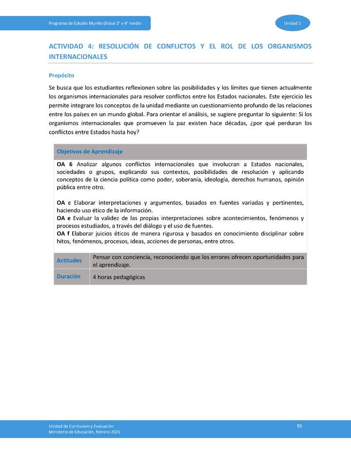 Actividad 4: Resolución de conflictos y el rol de los organismos internacionales