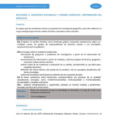 Actividad 1: Desastres naturales y cambio climático. Preparación del proyecto