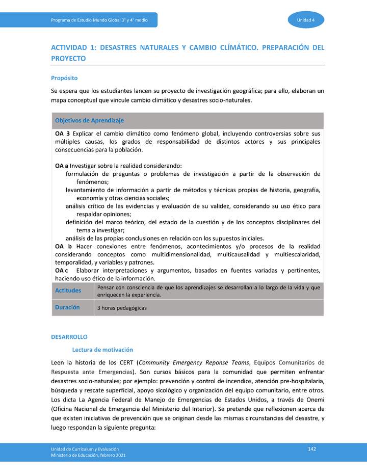 Actividad 1: Desastres naturales y cambio climático. Preparación del proyecto