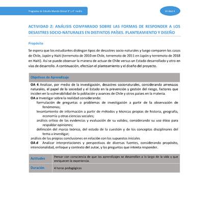 Actividad 2: Análisis comparado sobre las formas de responder a los desastres socionaturales en distintos países. Planteamiento y diseño