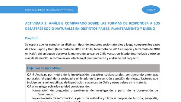 Actividad 2: Análisis comparado sobre las formas de responder a los desastres socionaturales en distintos países. Planteamiento y diseño