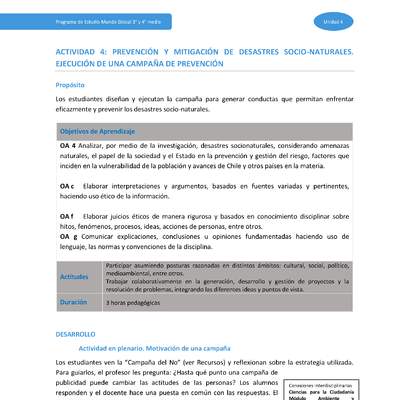 Actividad 4: Prevención y mitigación de desastres socionaturales. Ejecución de una campaña de prevención