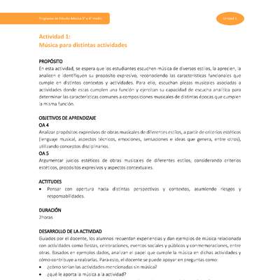 Actividad 1: Música para distintas actividades