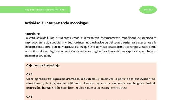 Actividad 2: Interpretando monólogos