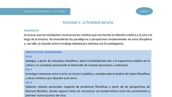 Actividad 1: La finalidad del arte