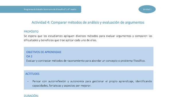 Actividad 4: Comparar métodos de análisis y evaluación de argumentos