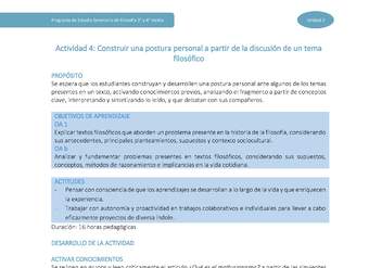 Actividad 4: Construir una postura personal a partir de la discusión de un tema filosófico