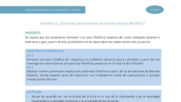 Actividad 2: ¿Qué ideas plantearemos en nuestro ensayo filosófico?