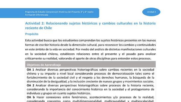 Actividad 2: Relacionando sujetos históricos y cambios culturales en la historia reciente de Chile