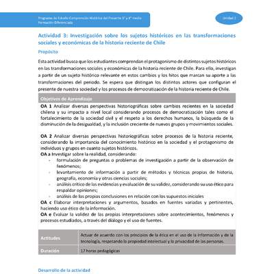 Actividad 3: Investigación sobre los sujetos históricos en las transformaciones sociales y económicas de la historia reciente de Chile