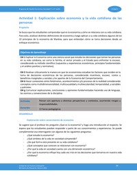 Actividad 1: Explicación sobre economía y la vida cotidiana de las personas