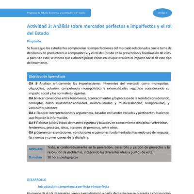 Actividad 3: Análisis sobre mercados perfectos e imperfectos y el rol del Estado