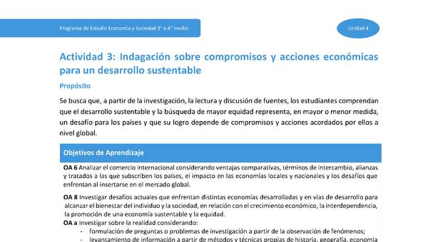 Actividad 3: Indagación sobre compromisos y acciones económicas para un desarrollo sustentable