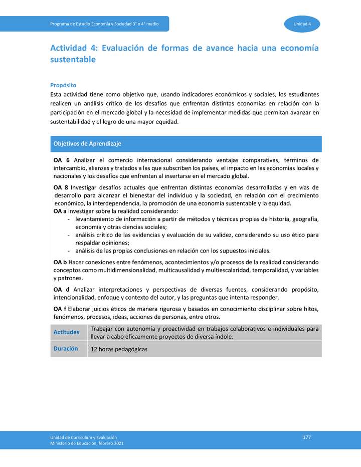 Actividad 4: Evaluación de formas de avance hacia una economía sustentable