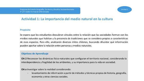 Actividad 1: La importancia del medio natural en la cultura