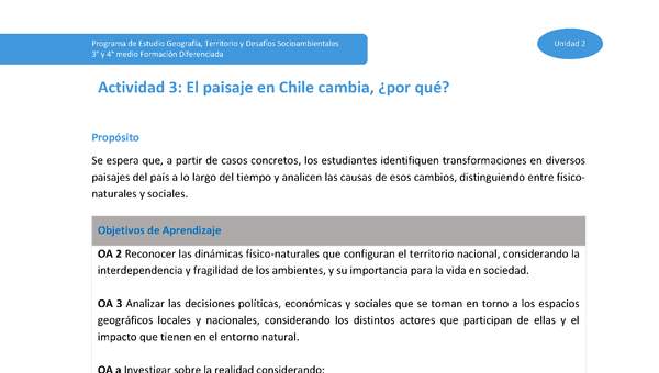 Actividad 3: El paisaje en Chile cambia ¿por qué?