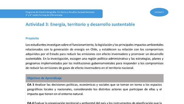 Actividad 3: Energía, territorio y desarrollo sustentable