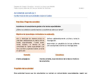 Actividad de aprendizaje 5: Conformación de comunidades especializadas
