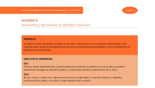 Actividad 3: Analicemos y escribamos un Abstract o Resumen