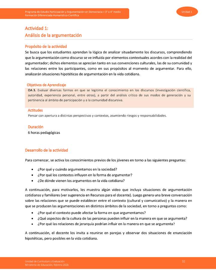 Actividad 1: Análisis de la argumentación