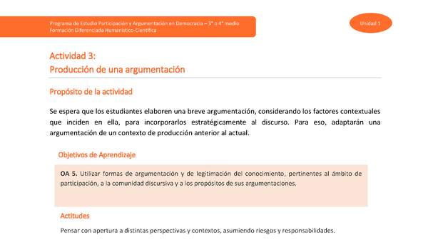 Actividad 3: Producción de una argumentación