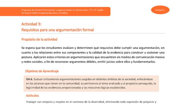 Actividad 3: Requisitos para una argumentación formal