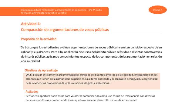 Actividad 4: Comparación de argumentaciones de voces públicas