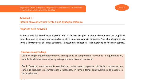 Actividad 1: Discutir para consensuar frente a una situación polémica