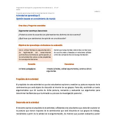 Actividad de aprendizaje 5: Opinión basada en conocimiento de mundo