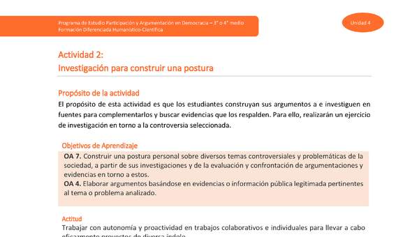 Actividad 2: Investigación para construir una postura